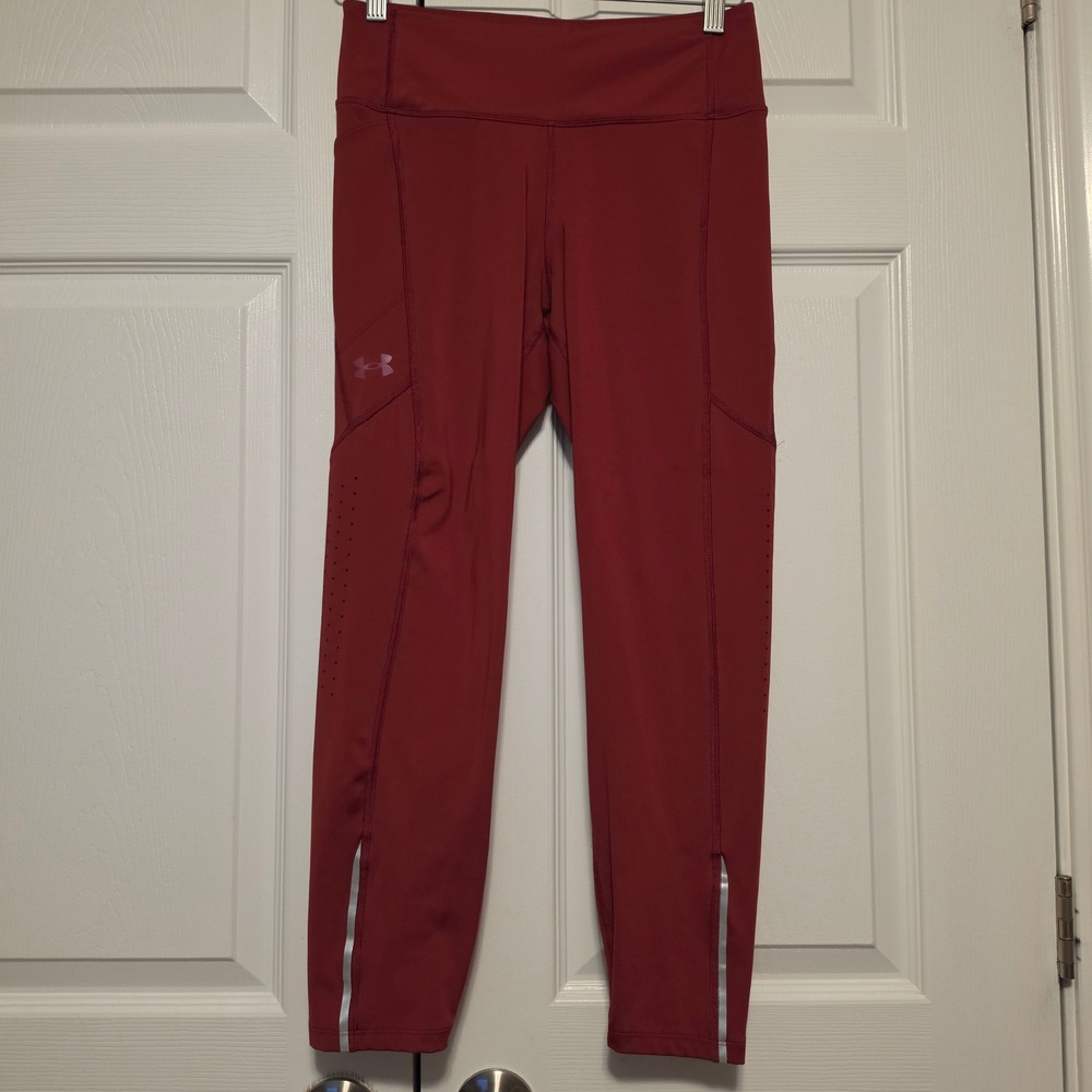 Under Armour Textured Laser Cut Pocket Athletic Leggings Red Medium